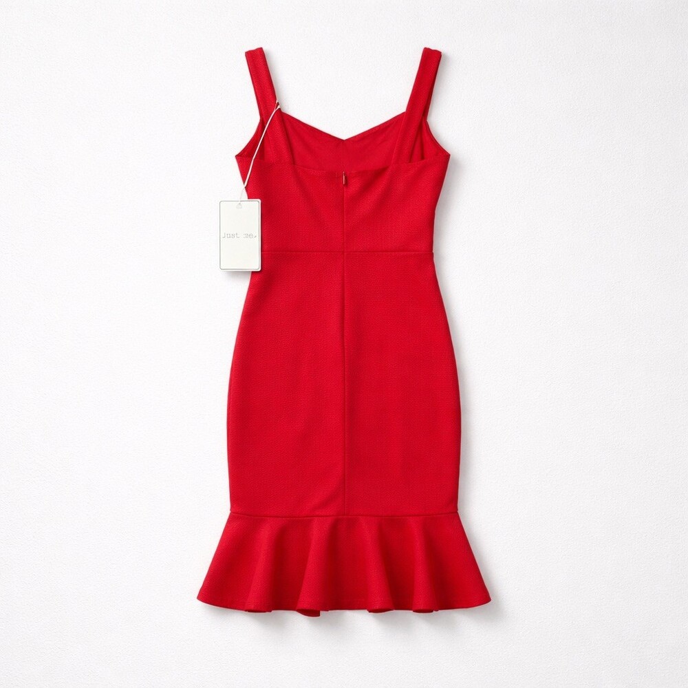 Just Me Dress Womens Size S Red Bodycon Mini Sweetheart Neckline Ruffle - Picture 3 of 6